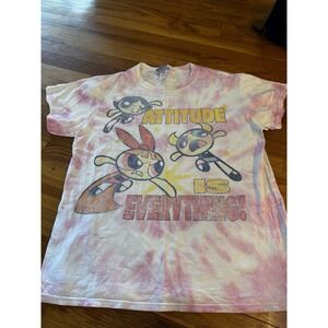 Vintage Power‎ Puff Girls Cartoon Network Pink Tye dye Shirt Flaws Adult M 2000